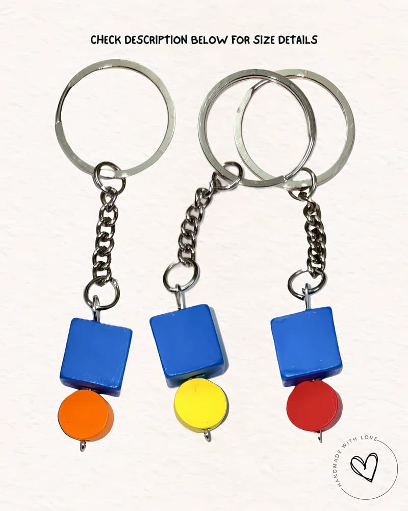 Poppin Blue Cube Wooden Keychain 2