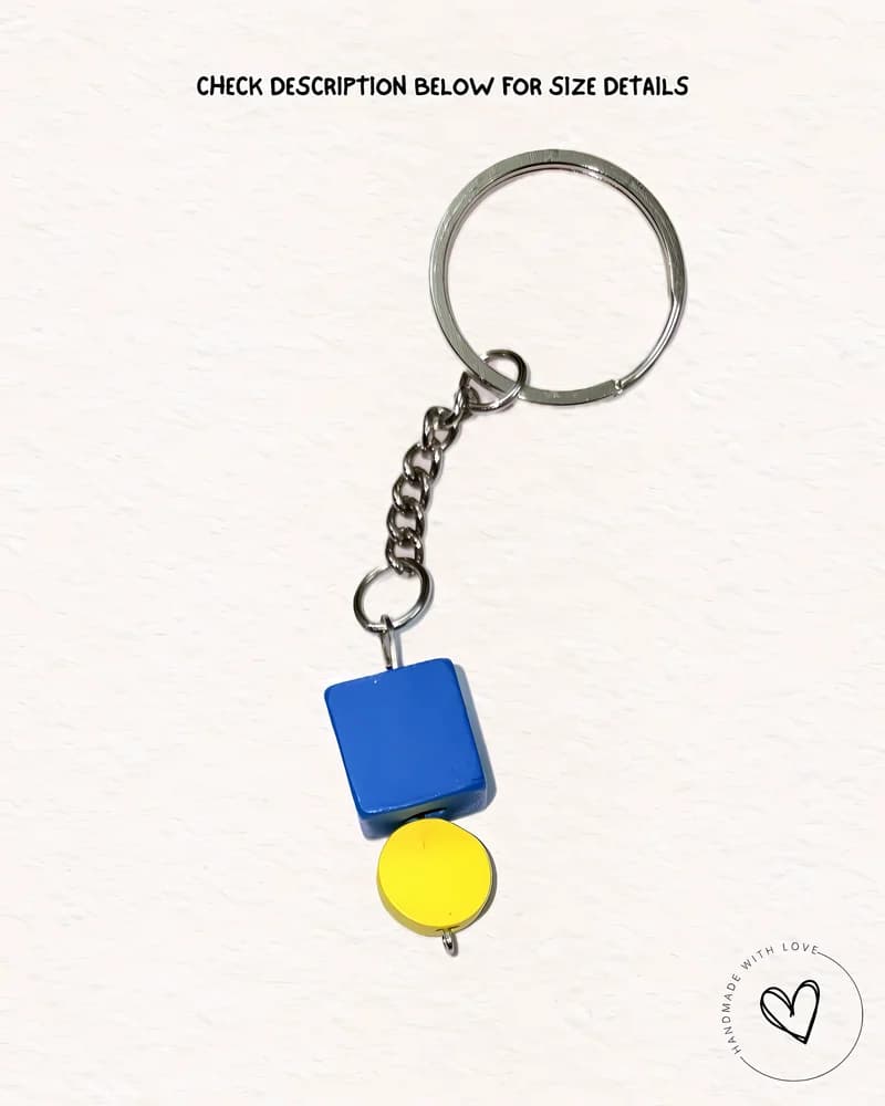 Poppin Blue Cube Wooden Keychain 2 view 2
