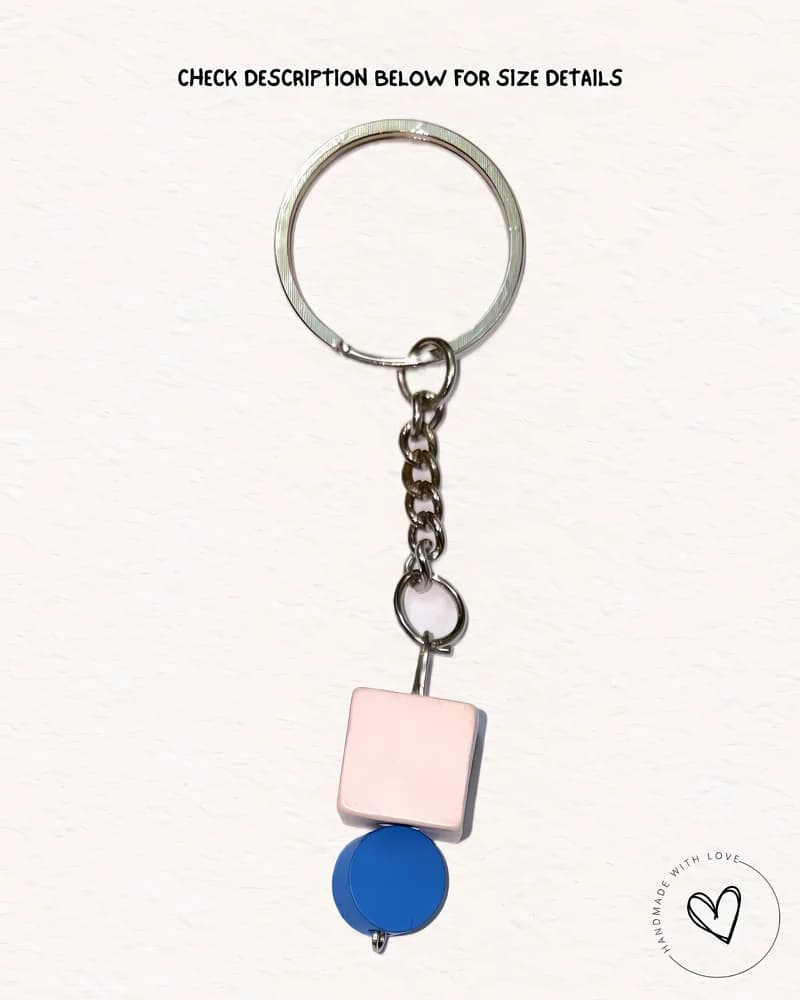 Poppin Pink Cube Wooden Keychain view 2