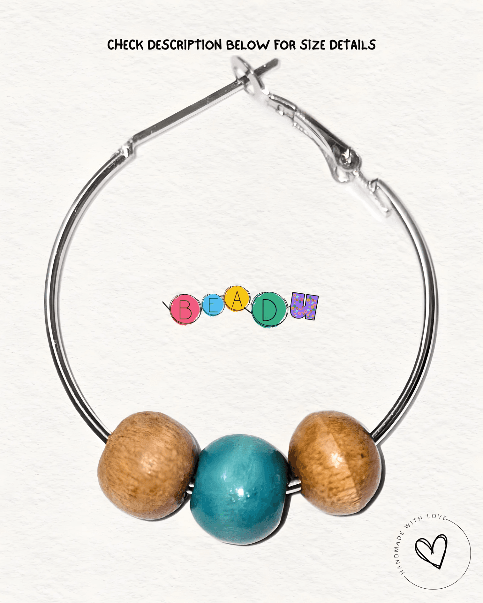 Silver Hoop with Turquoise Wooden Bead view 1