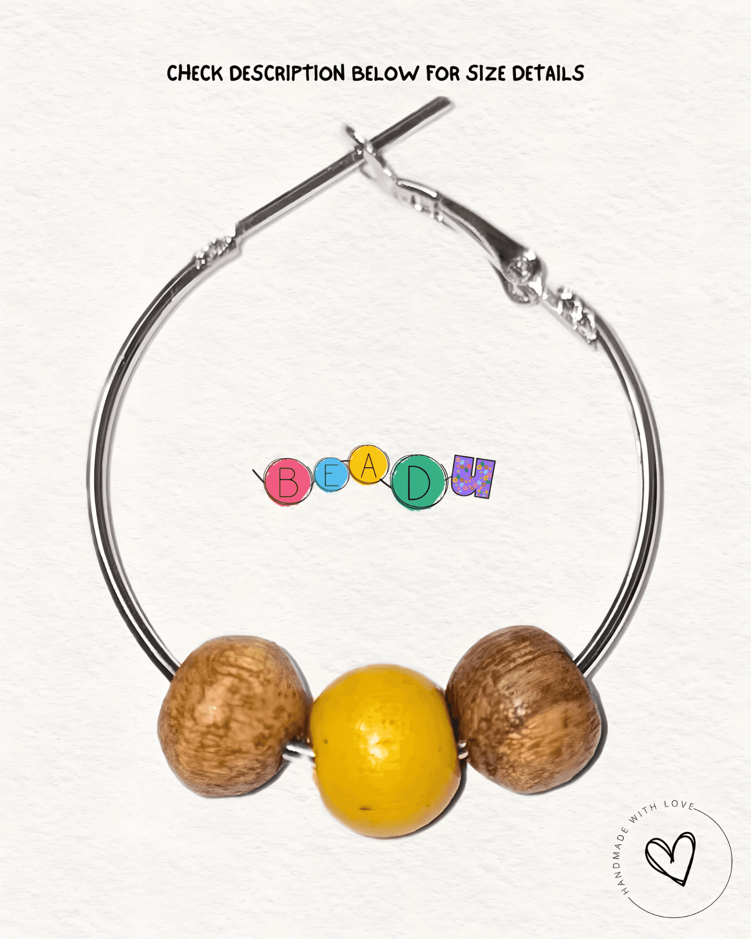 Silver Hoop with Sunny Yellow Wooden Bead view 1