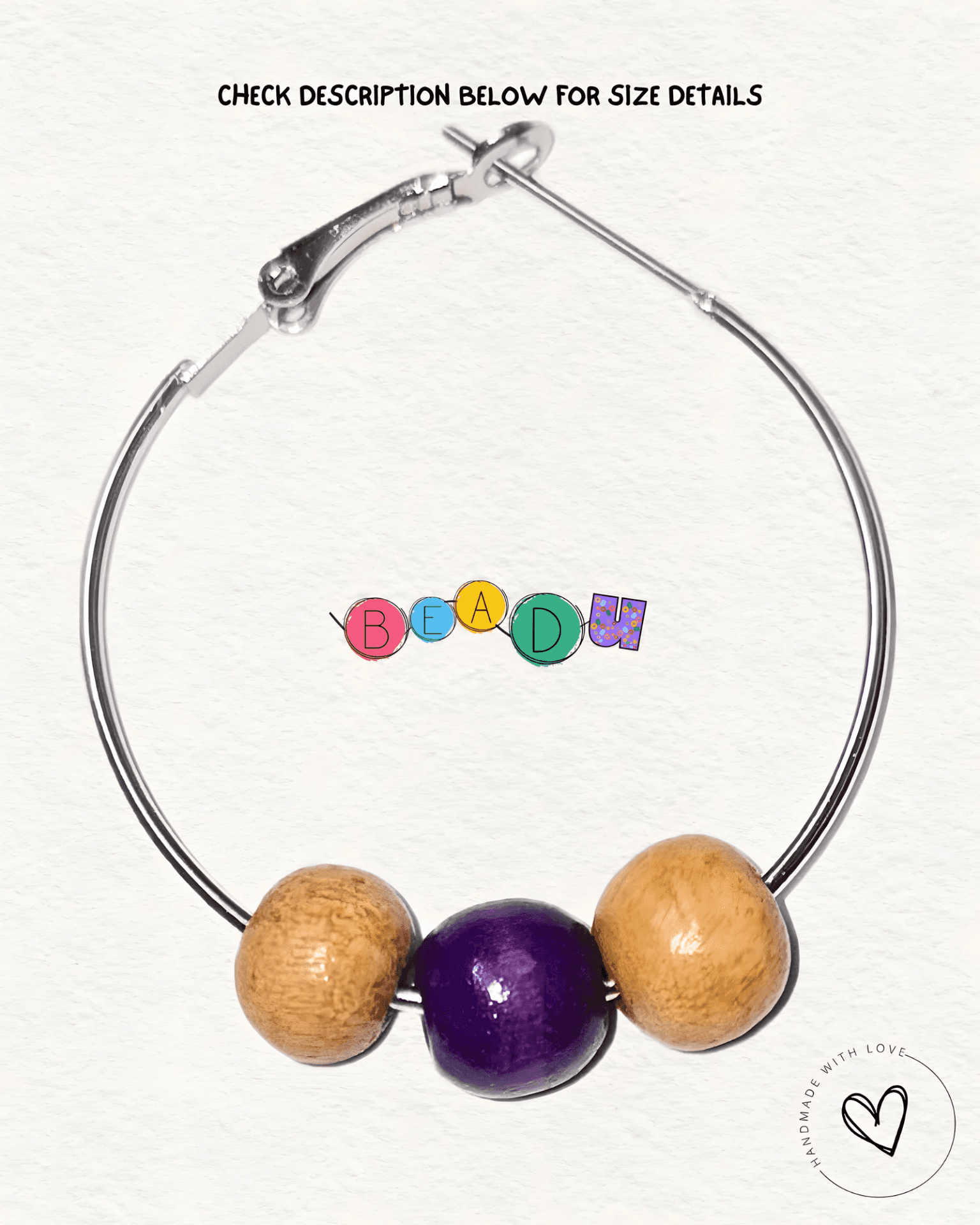 Silver Hoop with Royal Purple Wooden Bead view 1