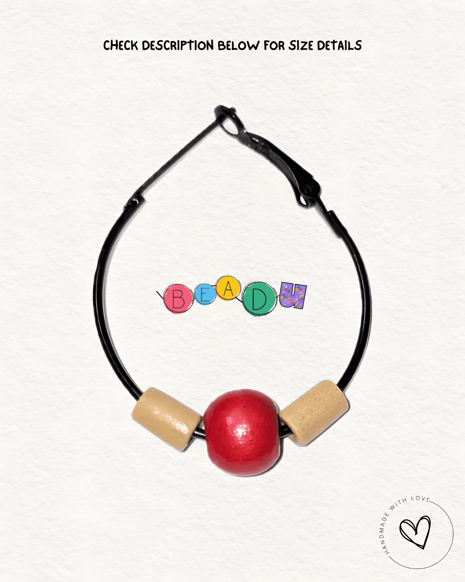Midnight Black Teardrop Hoop with Crimson Wood Sphere view 1