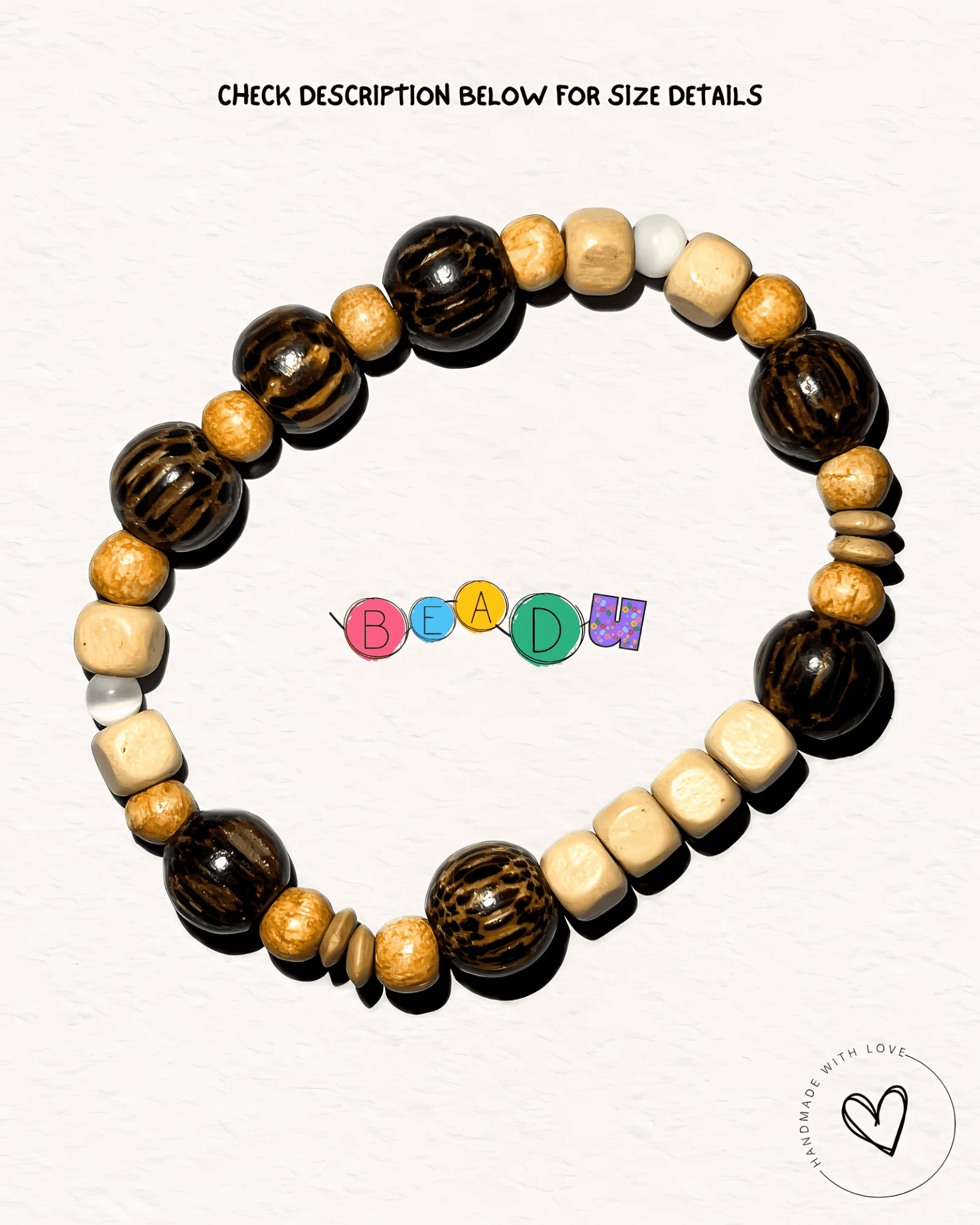 Carved Palm Wood & Natural Timber Cube Bracelet view 1