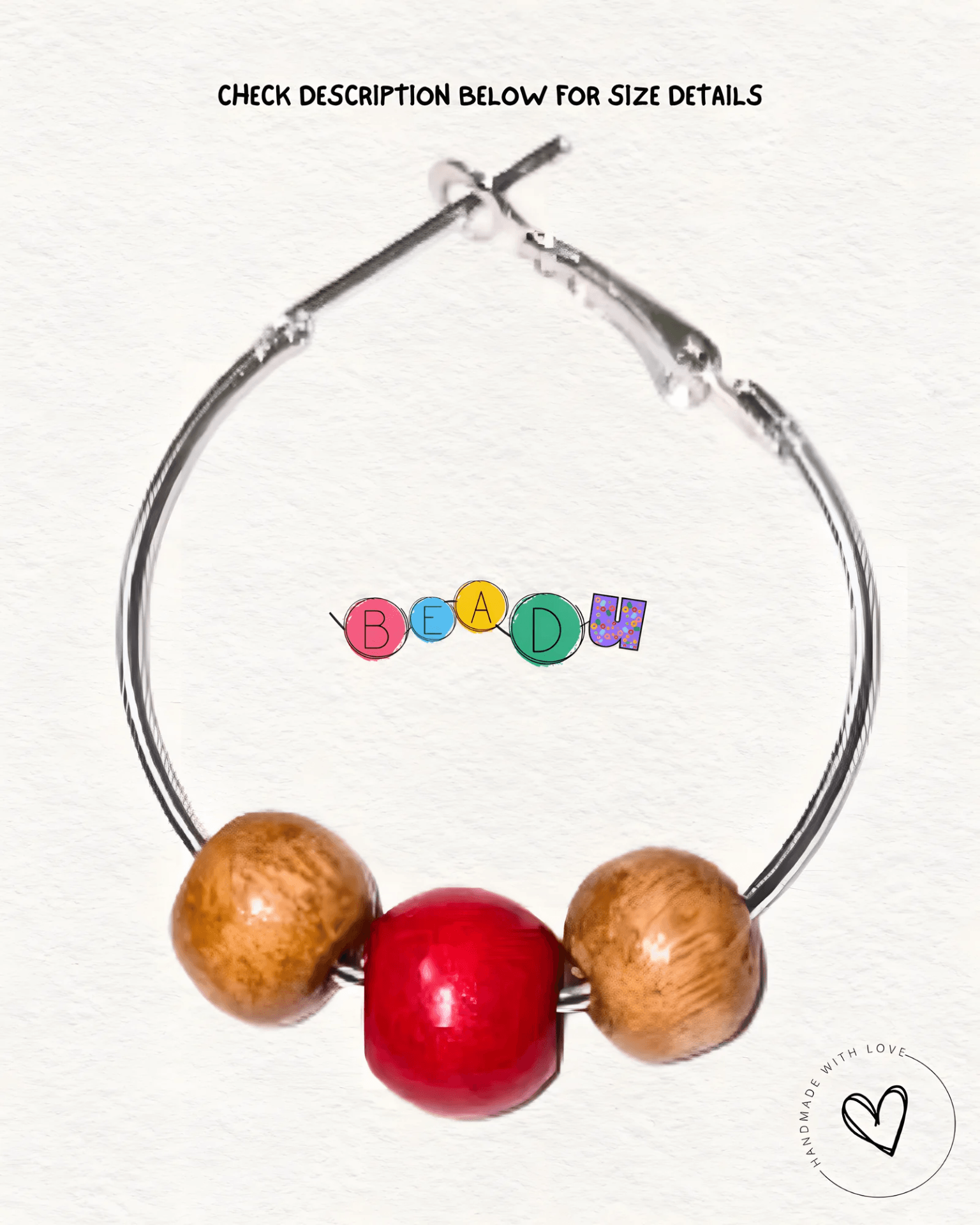 Silver Hoop with Coral Red Wooden Bead