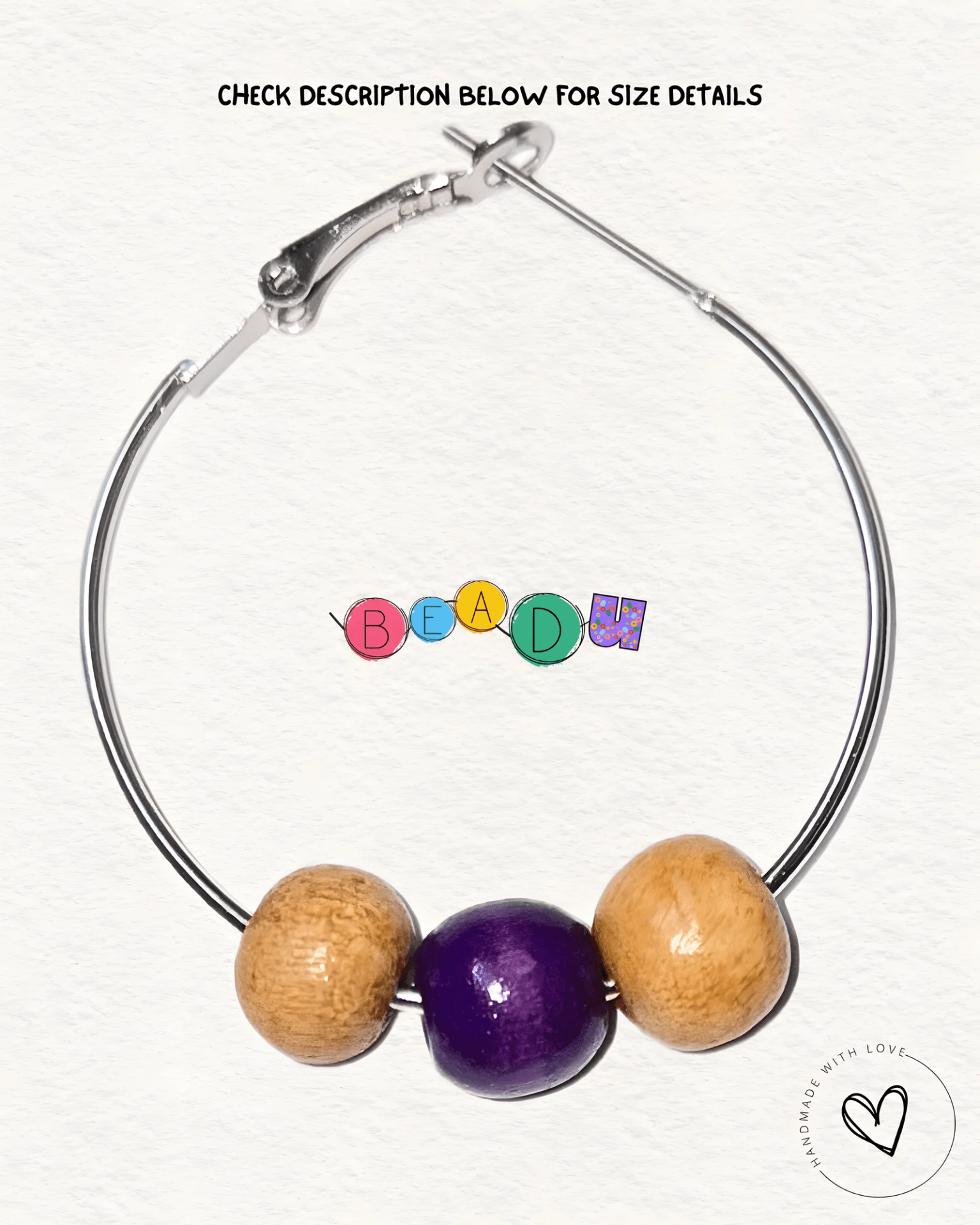 Silver Hoop with Royal Purple Wooden Bead