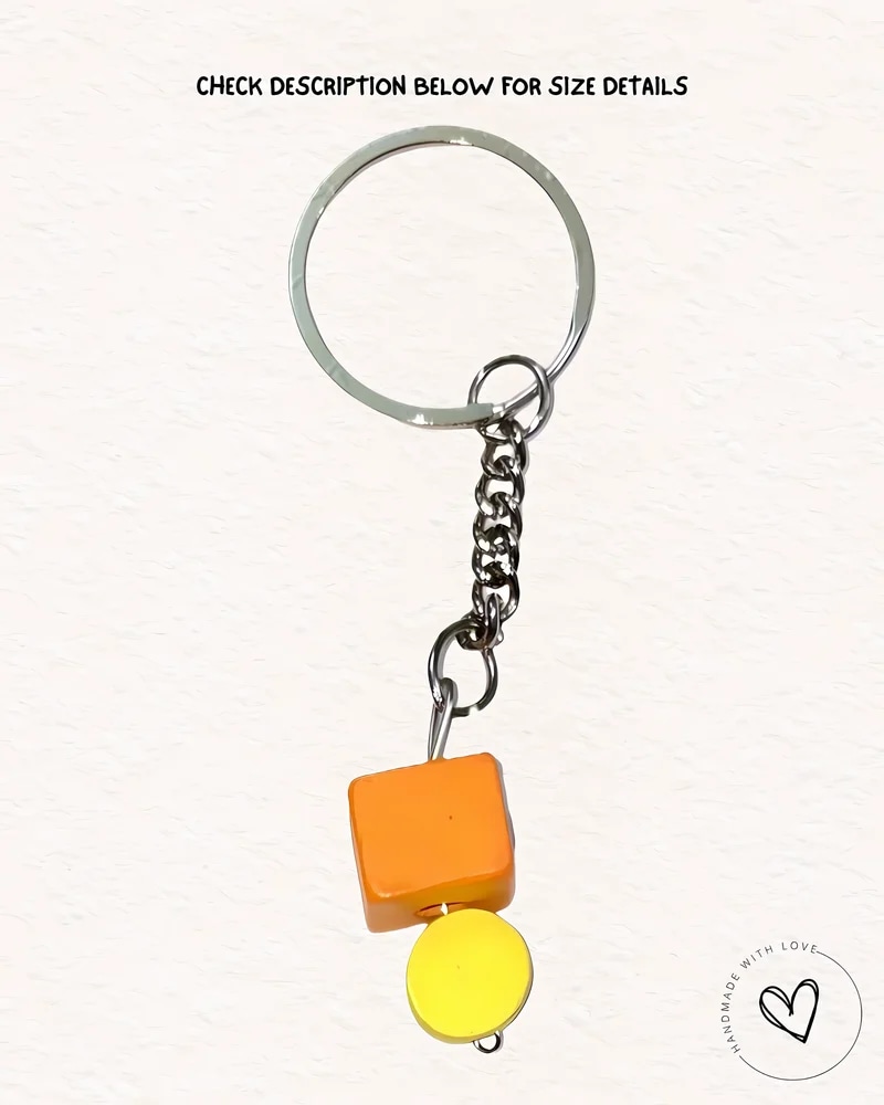 Poppin Orange Cube Wooden Keychain